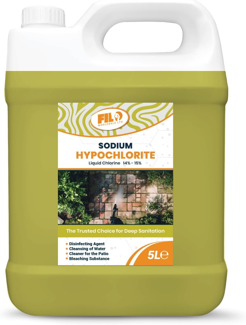 FILO Sodium Hypochlorite 5L - High Strength Brick, Driveway & Patio Cleaner - - Stain Removal and Paving Algae Control | Bleaching agent | Odour Remover.