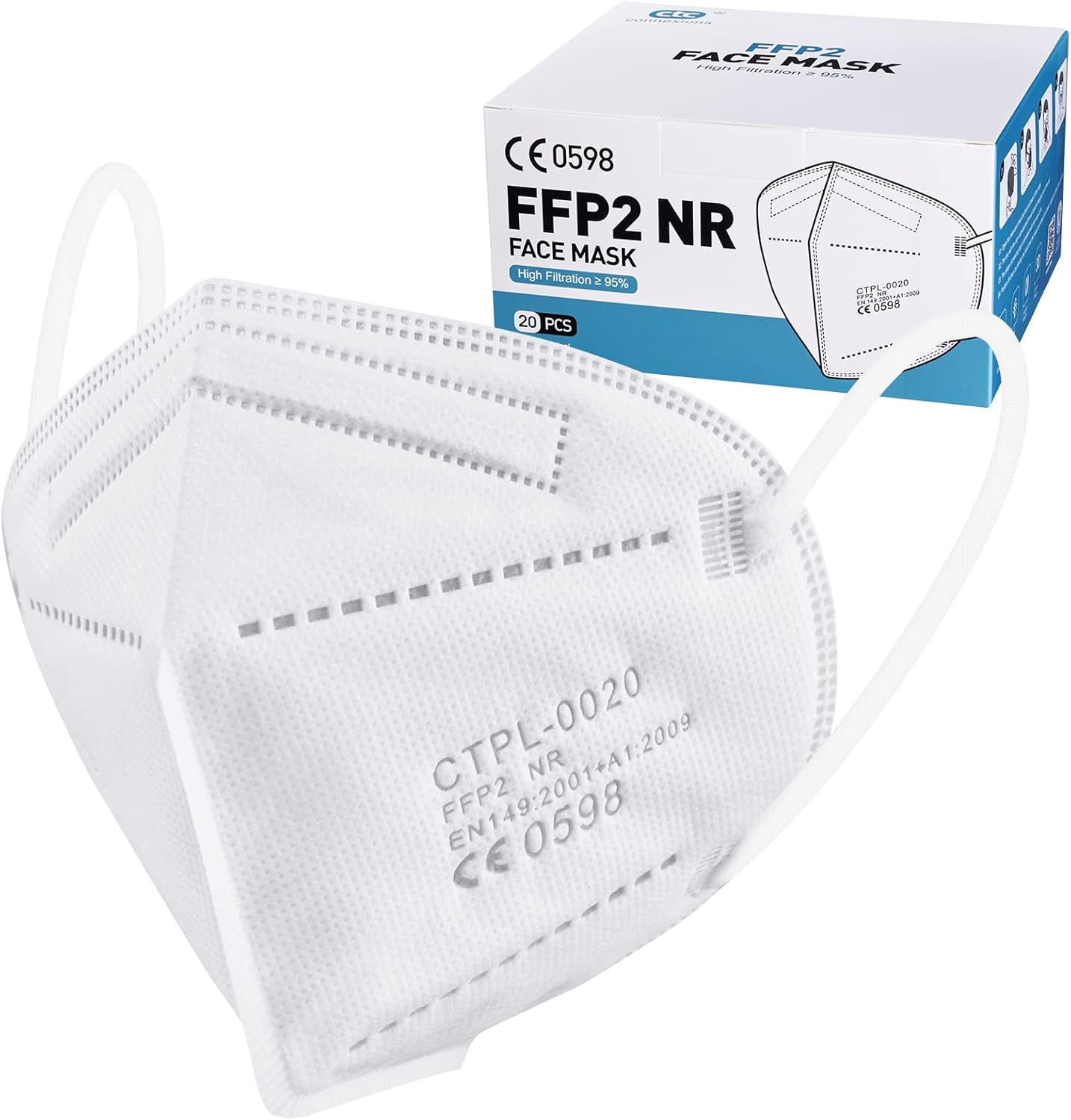Nufasion 20pack FFP2 Face Mask UK Certified KN95 Dust Masks Filtration Rate ≥95% 5-Layer Protective FFP2 Masks Individually Packaged High Filter Respirator Mask For Daily Prevention And Protection