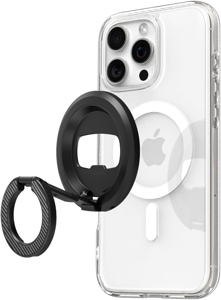 Spigen O-Mag Ring Magnetic Phone Holder with Adjustable Kickstand, Designed for MagSafe, Compatible with iPhone 16 15 14 13 12 Series and MagSafe Cases for Samsung S25 Ultra Plus 16e
