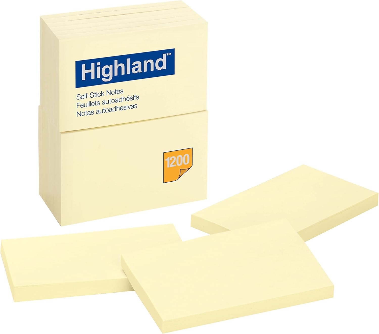 Highland Sticky Notes, 3 x 5 Inches, Yellow, 12 Pack (6609)