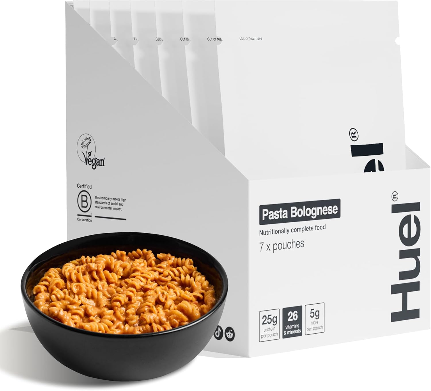 Huel Hot & Savoury Meal Packs, Pasta Bolognese, 7 Meals, Plant-Based Protein Meal with 25g Protein, 26 Vitamins & Minerals, Vegan, Nutritionally Balanced, High-Protein Ready Meals