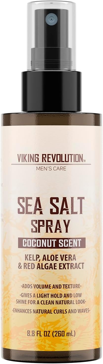 Viking Revolution Coconut Sea Salt Hair Spray for Men - 260 ml - Texturizing With Kelp, Aloe Vera & Red Algae Extract - Surf Spray for Volume & Texture - Gifts for Men