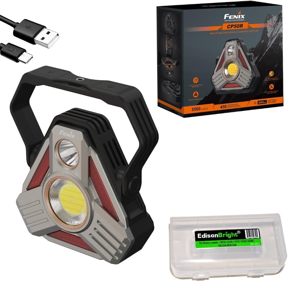 Fenix CP50R Rechargeable Lantern/Worklight/Flashlight/Camping/Emergency/Road-Side Light, 5500 Lumen Spot/Floodlight, Multi-Color Temperature w/EdisonBright Acc case