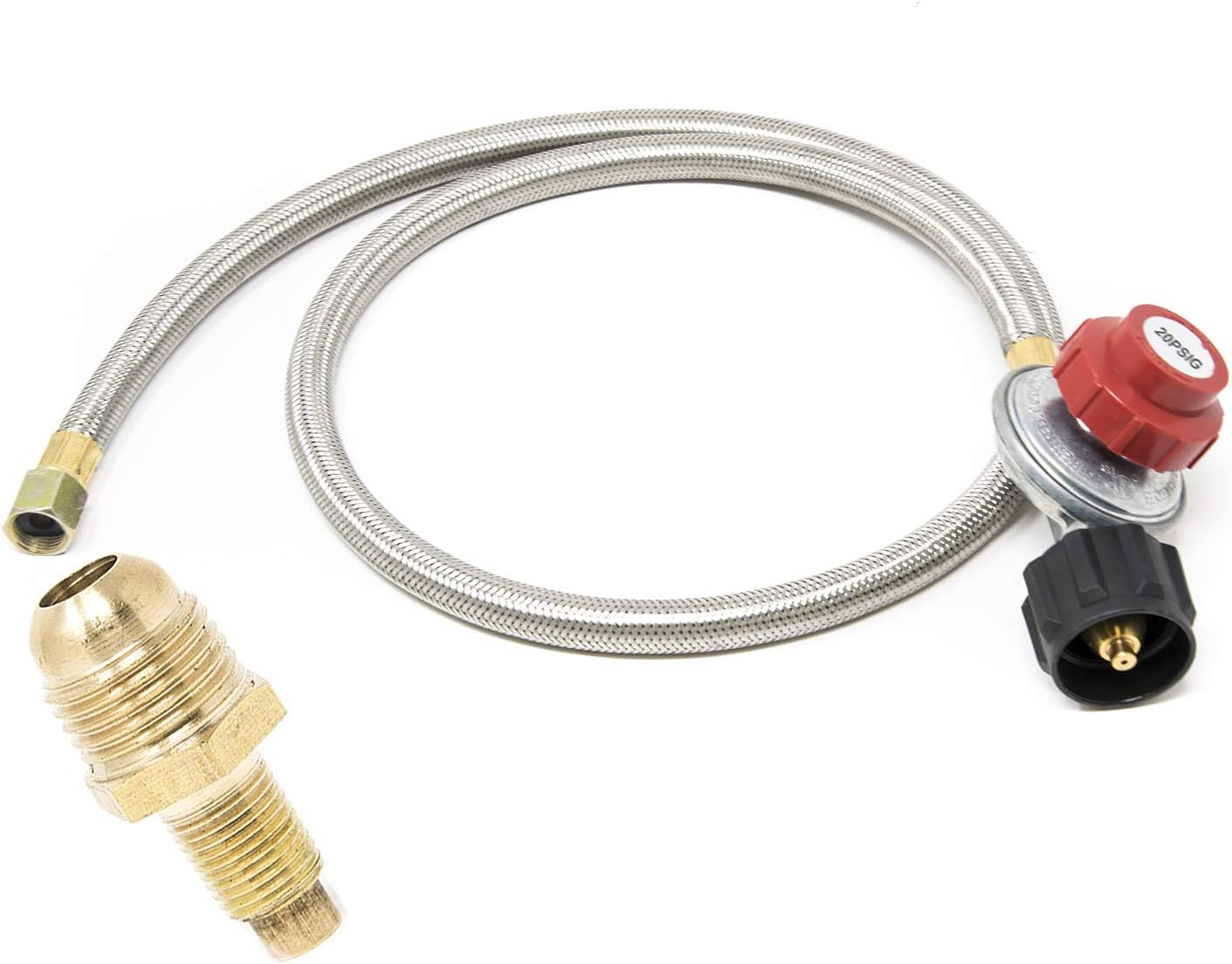 GasOne 2113+50105 4 ft Regulator and Propane Brass Orifice, Steel Braided Hose