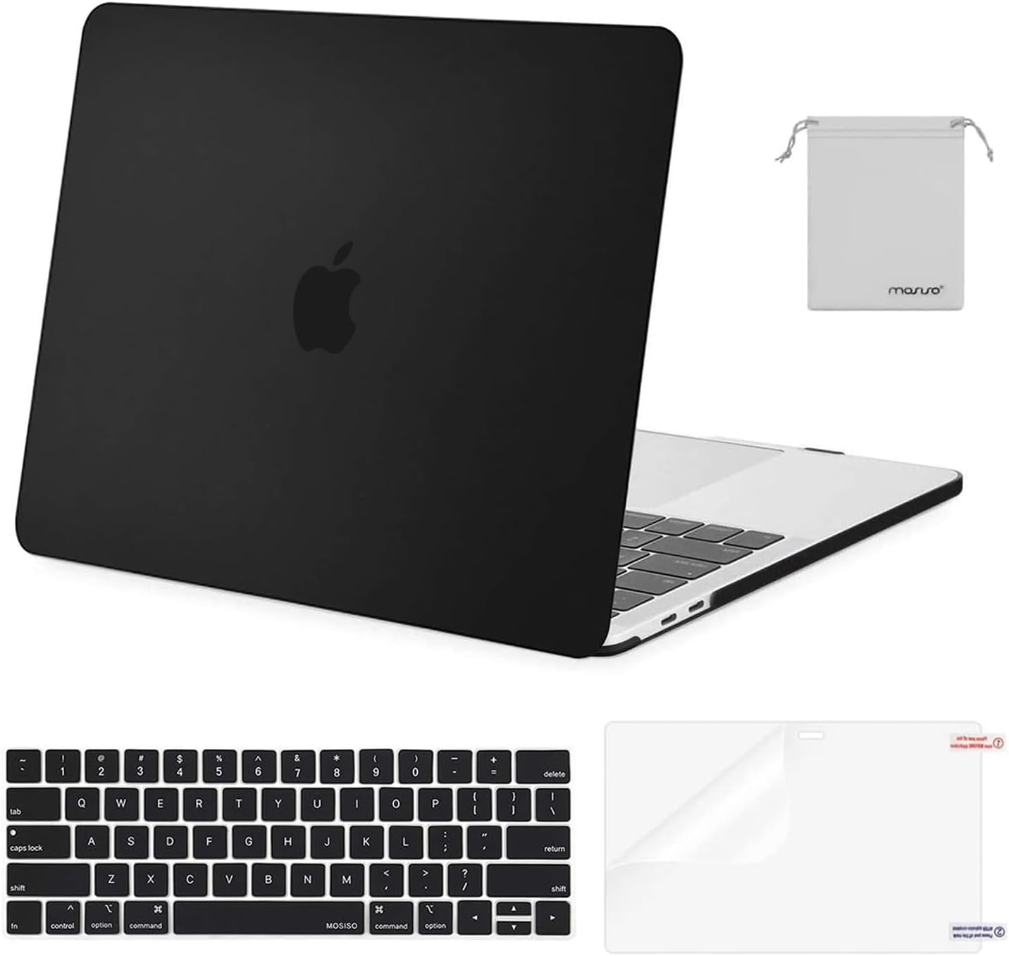 MOSISO Compatible with MacBook Pro 13 inch Case M2 2025, 2024, 2023, 2022-2016 A2338 M1 A2251 A2289 A2159 A1989 A1708 A1706, Plastic Hard Shell&Keyboard Cover&Screen Film&Storage Bag, Black