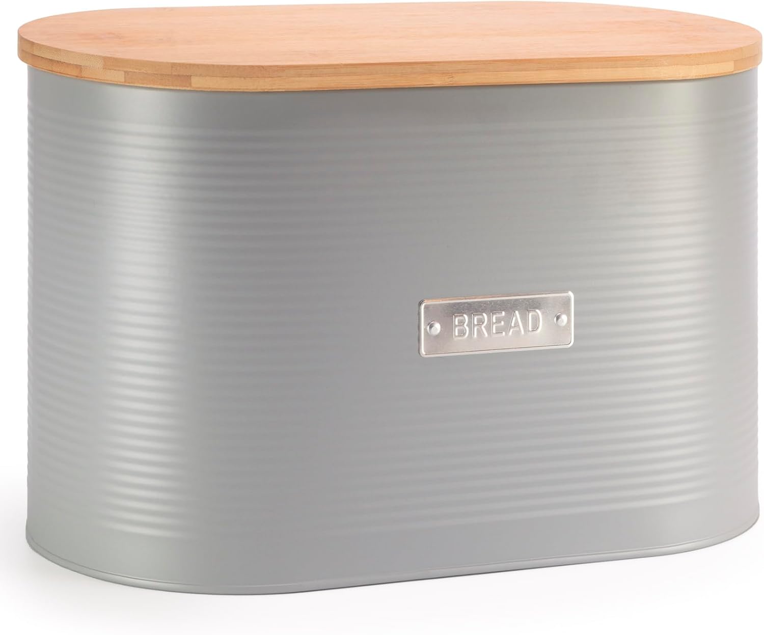 EHC Space Saving Extra Large Bread Box Bin With Wood Lid For Kitchen Storage, Grey, 8 L, L 34 x W18 x H21cm