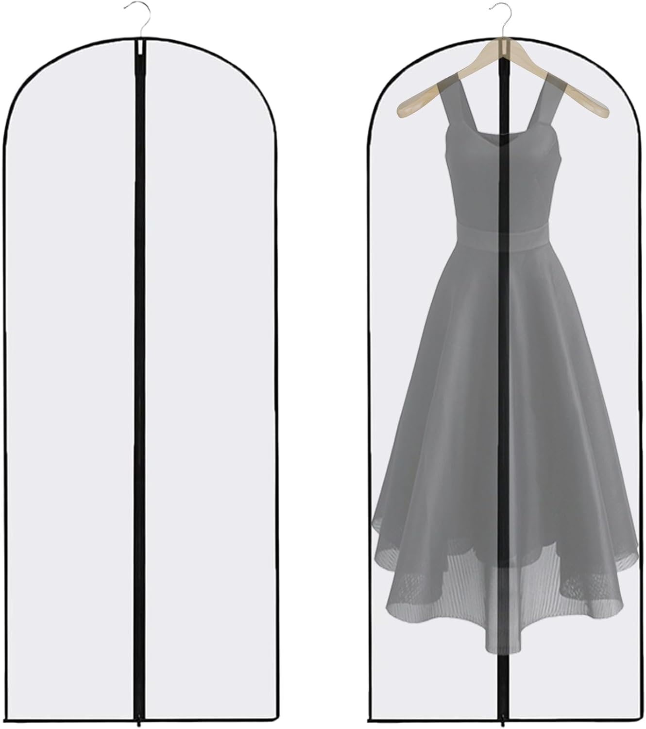 Dress Bags Covers long,2 PCS Dress Covers Garment bags Full Length,Garment Covers Translucent with Zip Waterproof Dustproof Long Dress Bags Covers for Long Dress Shirts Suits Jackets Coats Storage