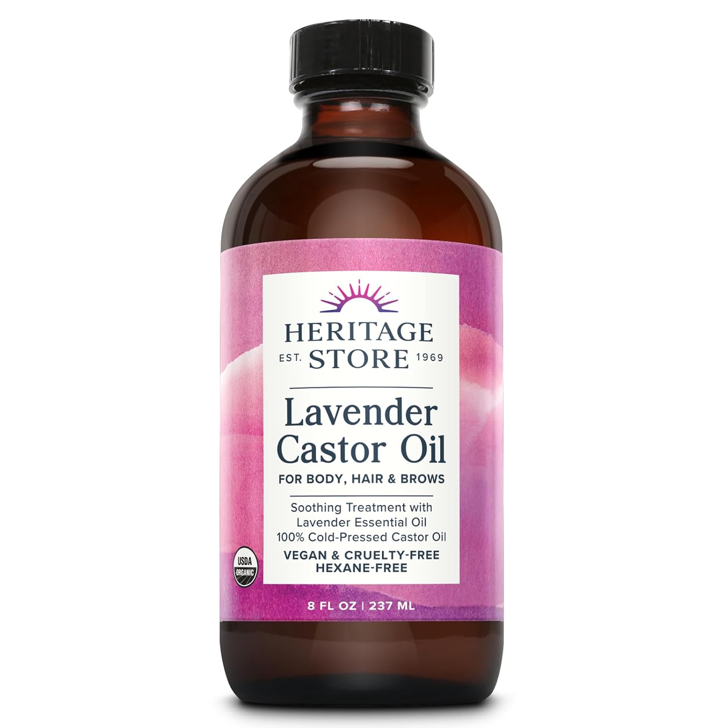 HERITAGE STORE Lavender Castor Oil Organic - Soothing Hair Treatment w/ Lavender Essential Oil - Hair Care, Skin Care, Castor Pack Wrap - Calming Scent, Vegan, Hexane Free, 60-Day Guarantee, 8oz