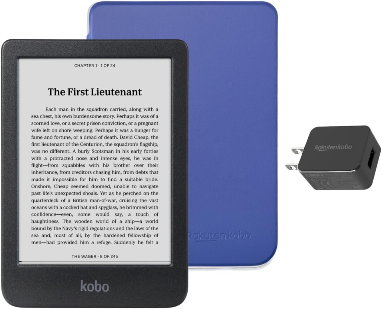 Kobo Clara BW eReader with Case Bundle (Cobalt Blue Basic SleepCover, Case + AC Bundle)