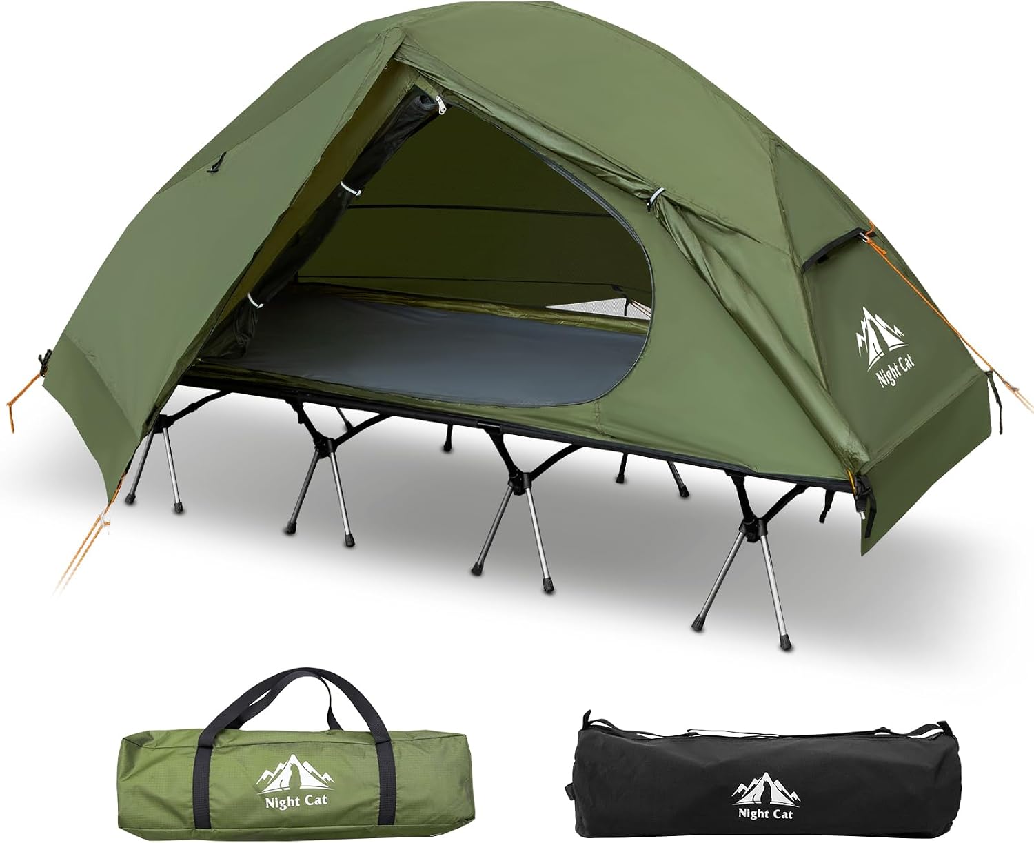 Night Cat Camping Cot Tent - Waterproof 1-Person Off-Ground Combo Cot Bed for Adults Portable Easy Set-up Tent Green 31.5'' Width