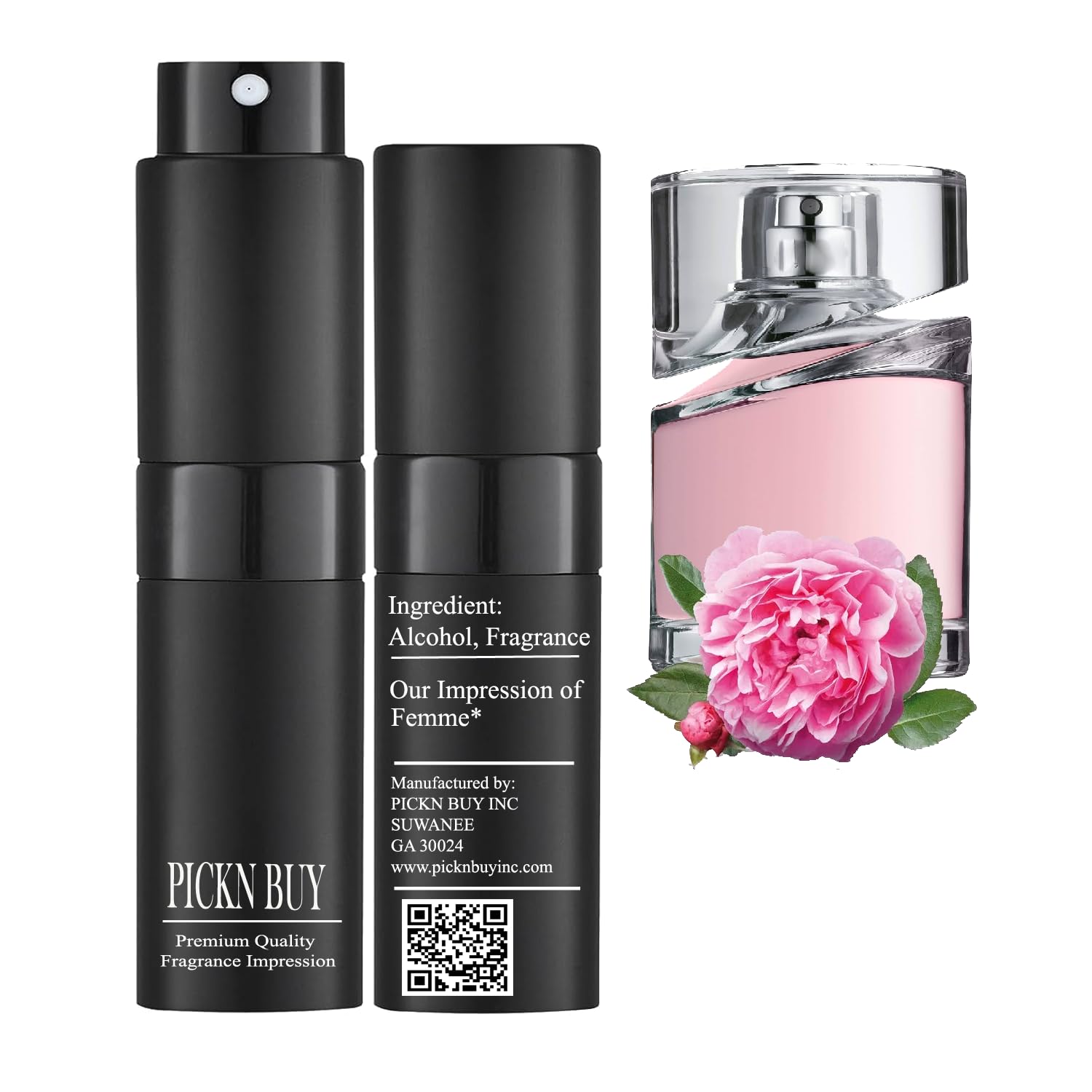 PICKN BUY Luxury Perfume for Women 0.34 Fl oz, Scent Compatible to Boss Femme Perfume, Made in USA, Long-Lasting Spray Comes in Refilable Bottle