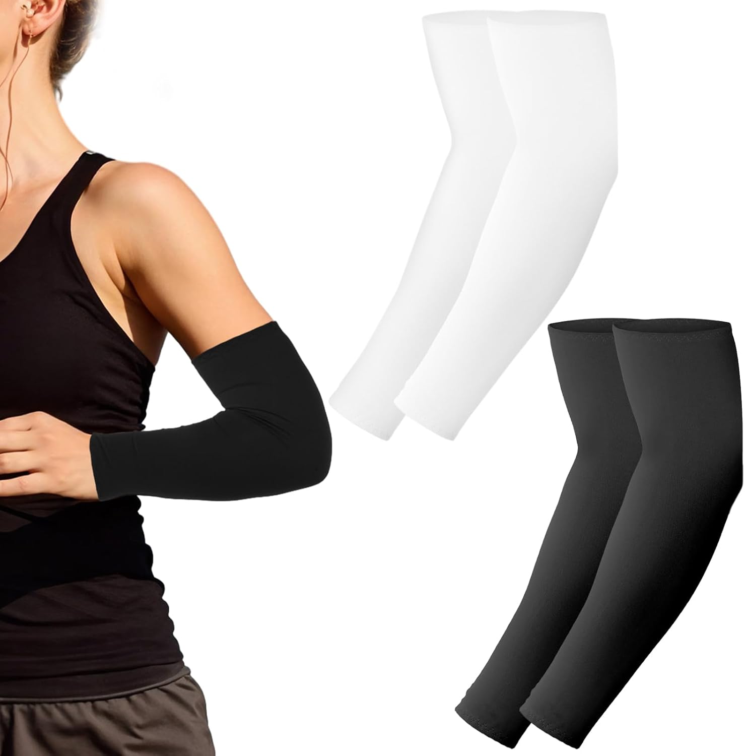 Grevosea 2 Pairs Arm Sleeves for Women Men Golf UV Protection Sun Sleeves Compression Cooling Sleeves to Cover Arms for Sports