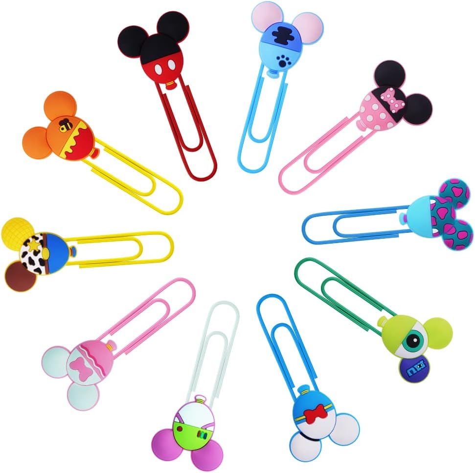 AUAUY 10PCS Cute Mouse Paper Clips, Book File Page Marker Clips for Teacher & Students, Colorful Office Supplies Gifts Bookmark Clamp Desk Accessories Stationery for School Kids Adult
