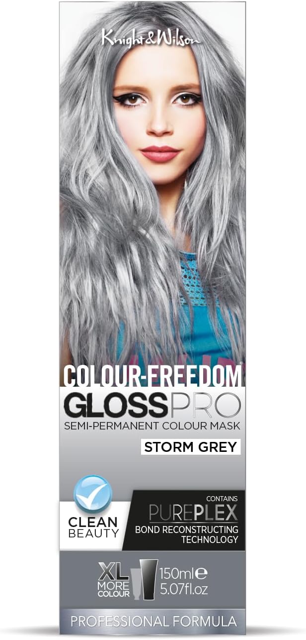 Knight & Wilson Colour-Freedom Gloss Pro 150ml Storm Grey Semi-Permanent Hair Colour - Ultra-Vibrant Vegan Colour Mask with PurePlex | Ammonia Free Colour Lasts Up To 6-10 Washes