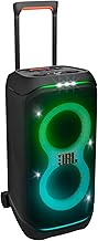JBL PartyBox Stage 320 - Portable Party Speaker with Telescopic Handle & Wide, Sturdy Wheels, Powerful JBL Pro Sound, Futuristic lightshow, Up to 18 Hours of Play time, Splash Proof (Black)