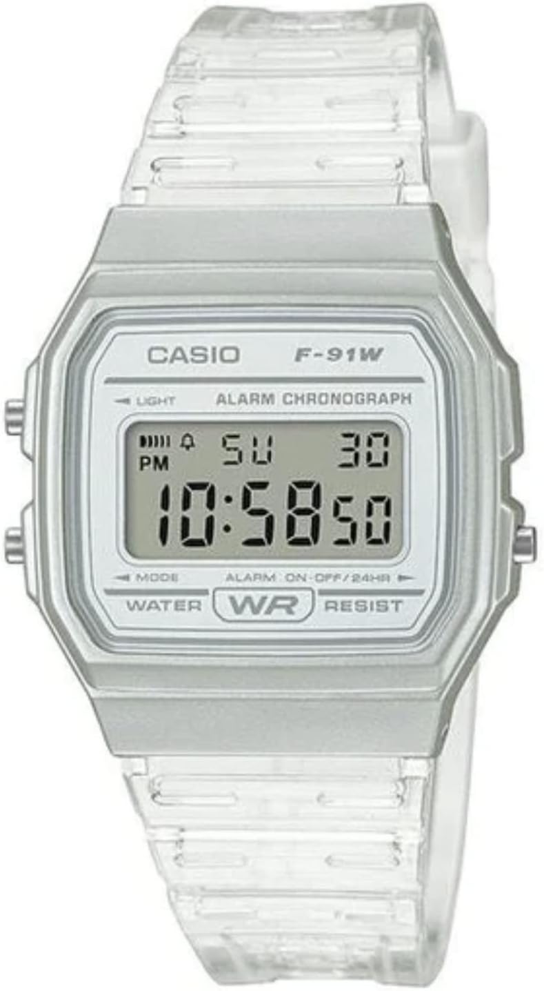 Casio Quartz Watch with Resin Strap, Clear, 20 (Model: F-91WS-7CF)
