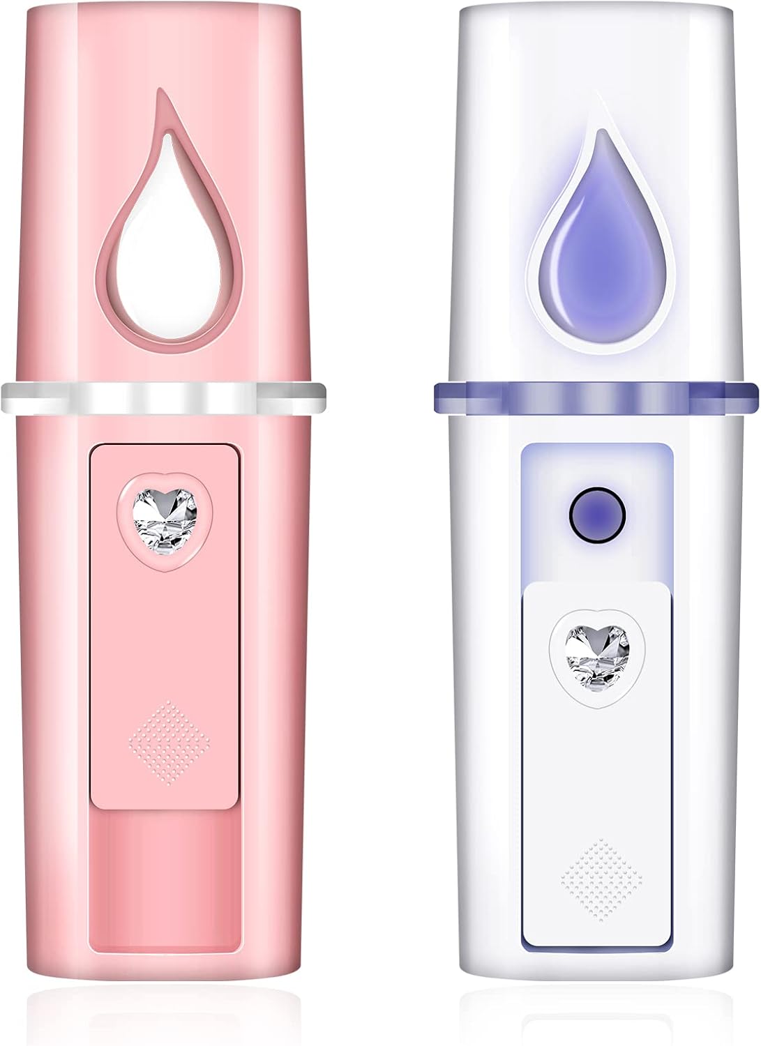 2 Pcs Nano Facial Mister Summer Portable Mini Face Mist Handy Sprayer Face Hydration Spray with USB Rechargeable Mirror Function for Skin Care Eyelash Extension Makeup(Pink,White)