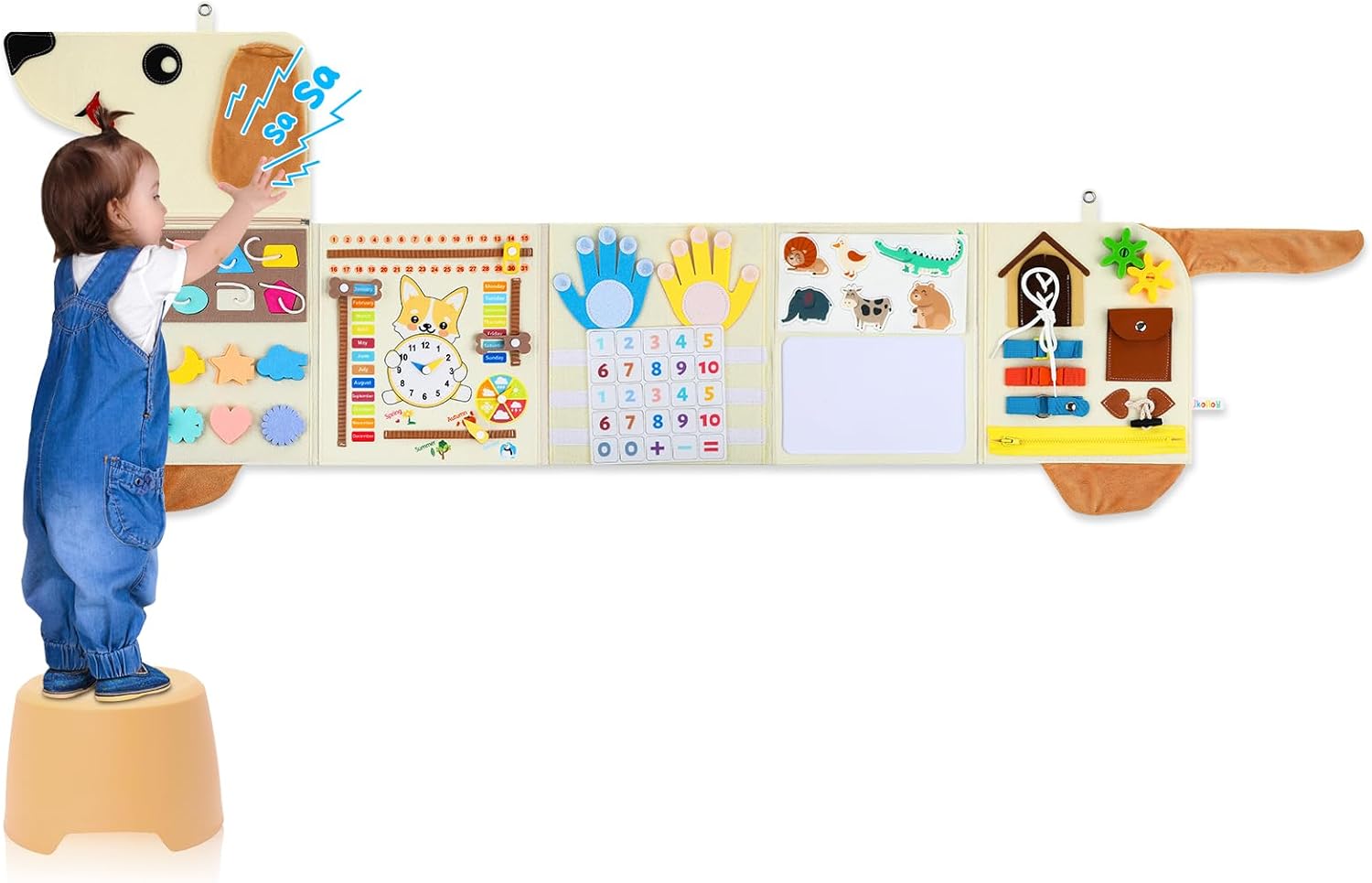 Dog Montessori Busy Board - Felt Foldable Activity Wall Board Panels for Toddlers, Sensory Interactive Educational Toys Learning Activity Center (Large)