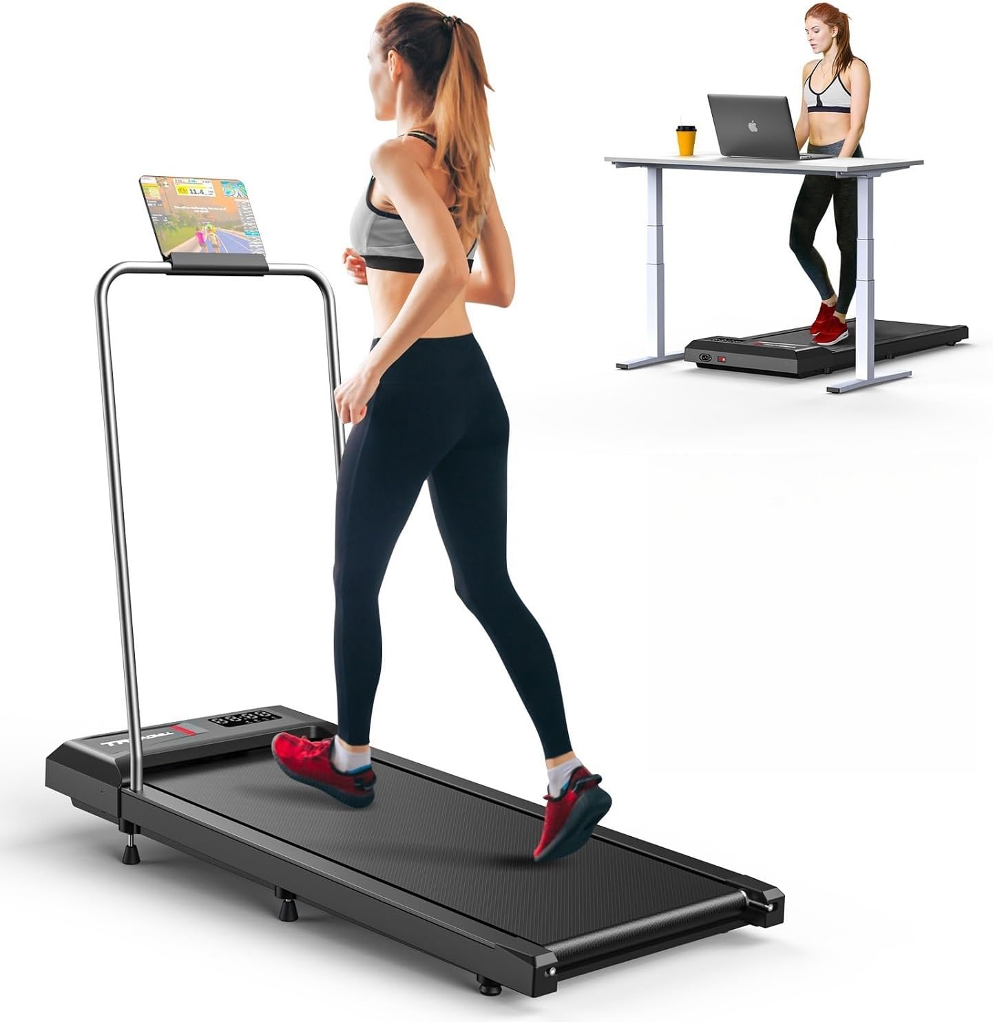 Cardirun Walking Pad Treadmill with Incline & Handle, 2 in 1 Under Desk Treadmills for Home Small, 2.5HP & 136KG Mini Portable Walking Running Machine with LED Display, Voice/App/Remote