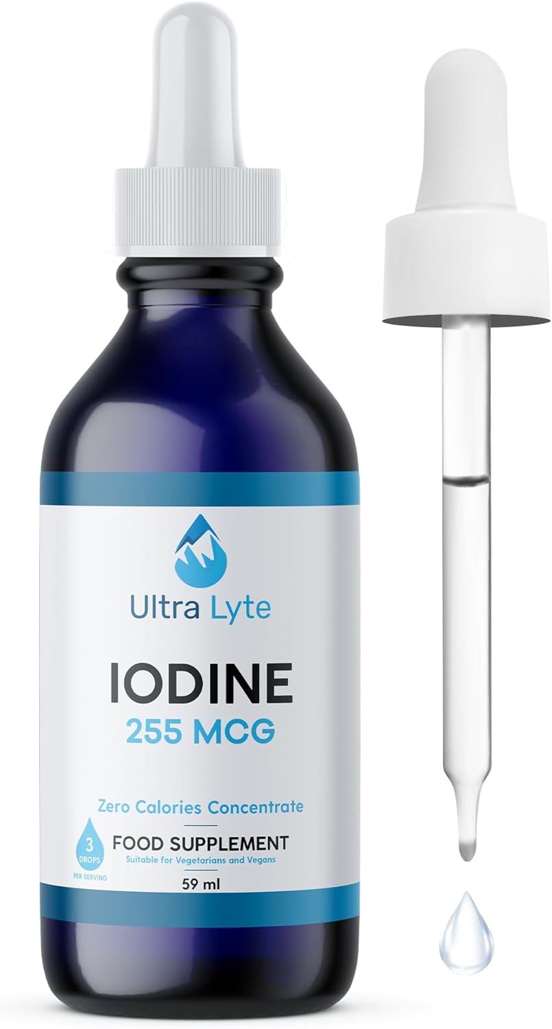Ultra Lyte Iodine 255MCG – 59ml Iodine Supplement from Potassium Iodide – Optimal Thyroid Function, Hormone Production – Dietary Supplement for Cognitive Function, Normal Energy Levels