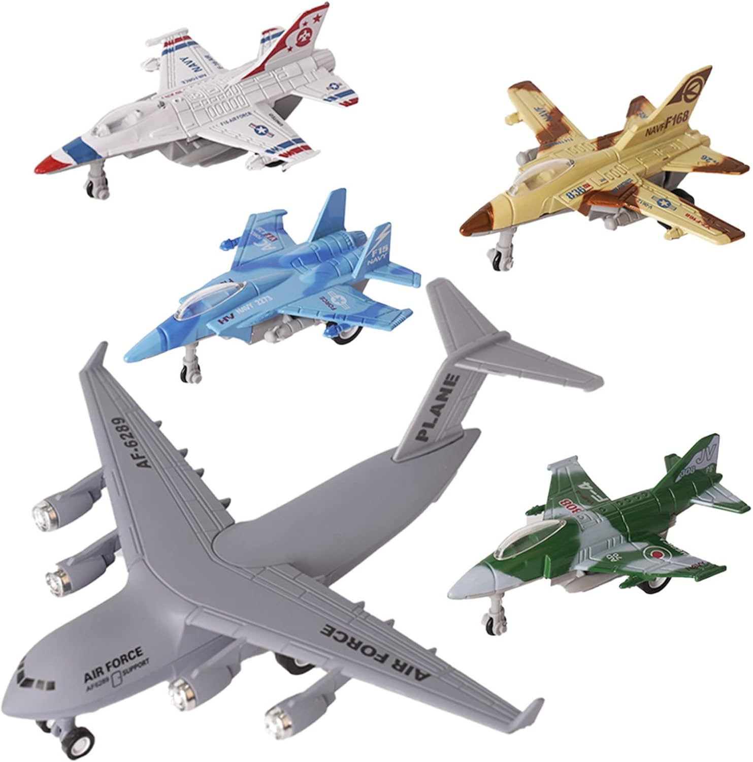 5 Pack Army Airplane Toys Set Military Fighter Jet Die Cast Plane Metal Aircraft Toy, Pull Back Play Vehicle Aircraft Gift for Kids Boys Girls Children 3+ Years Old