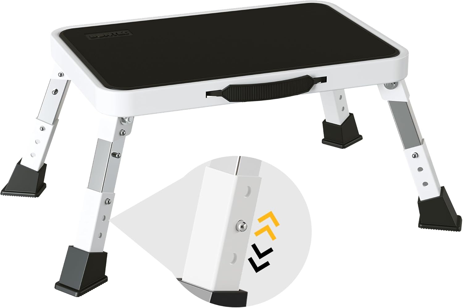 BONTEC 3-Level Height Adjustable Folding Step Stool with Anti-Slip Platform and Thick Rubber Feet, Portable Ladder for Adults and Children, Supports up to150kg for Kitchen, Bedroom, Office, White