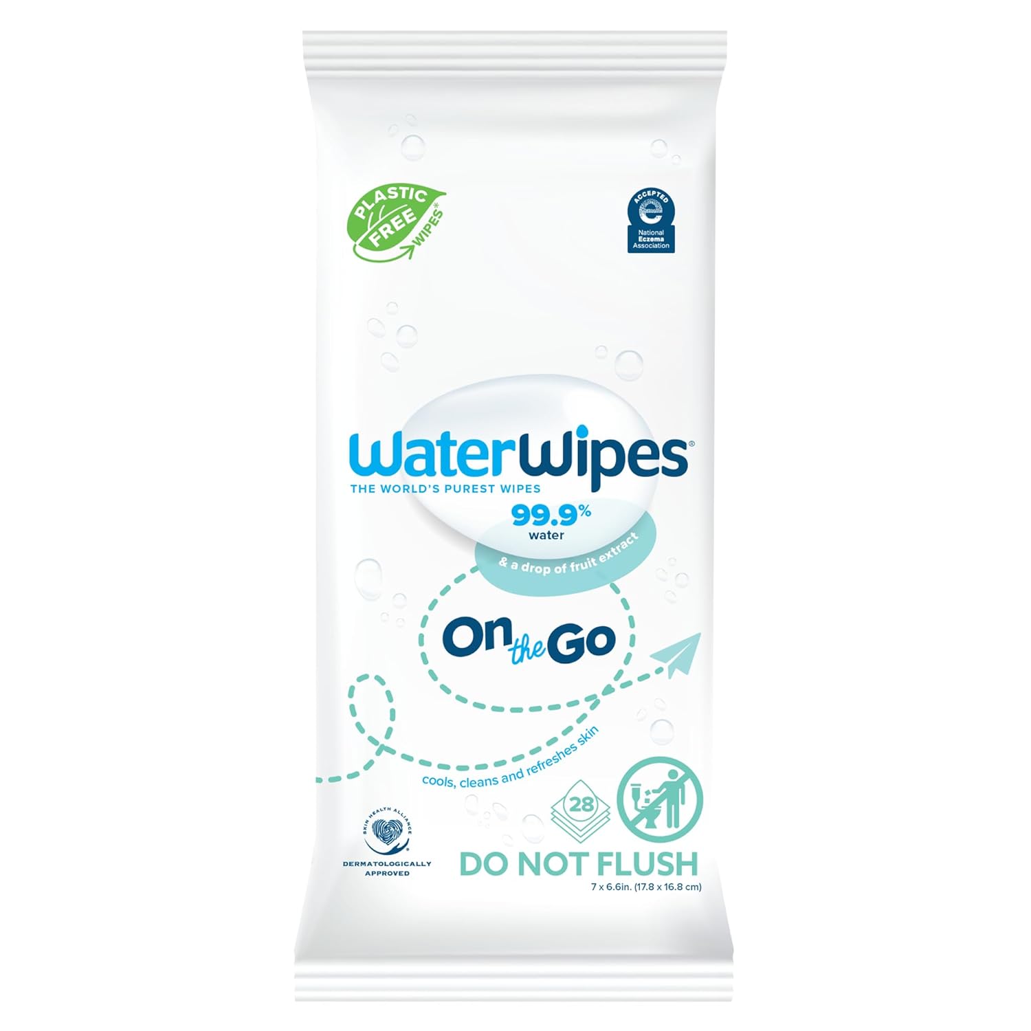 WaterWipes On The Go Wipes, 99.9% Water-Based Wipes for Travel, Sports, and to Refresh Skin, Unscented & Hypoallergenic, 28 Count (1 Pack)