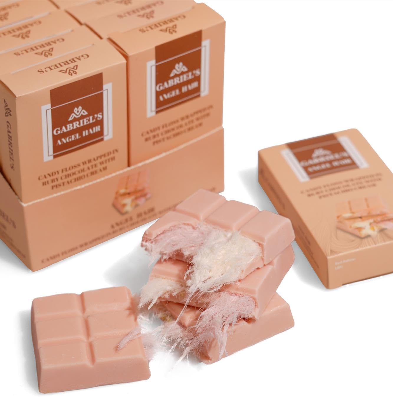 Gabriel's Angel Hair Ruby Chocolate Bar, Candy Floss Filling, Pistachio Cream 60g