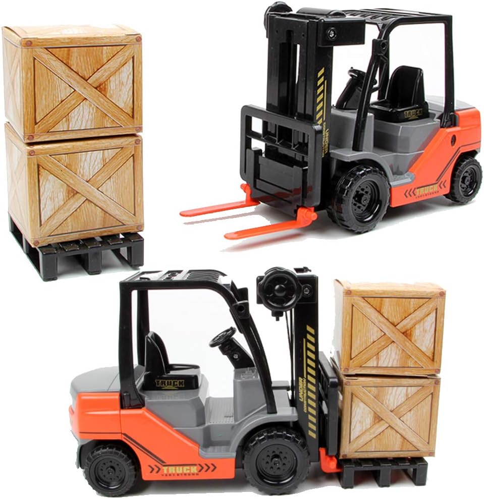 Liberty Imports Toy Forklift Truck with Pallet & Cargo - 1:22 Scale Friction Powered Wheels & Manual Lifting Control - Warehouse Lifting Vehicle for Kids Play