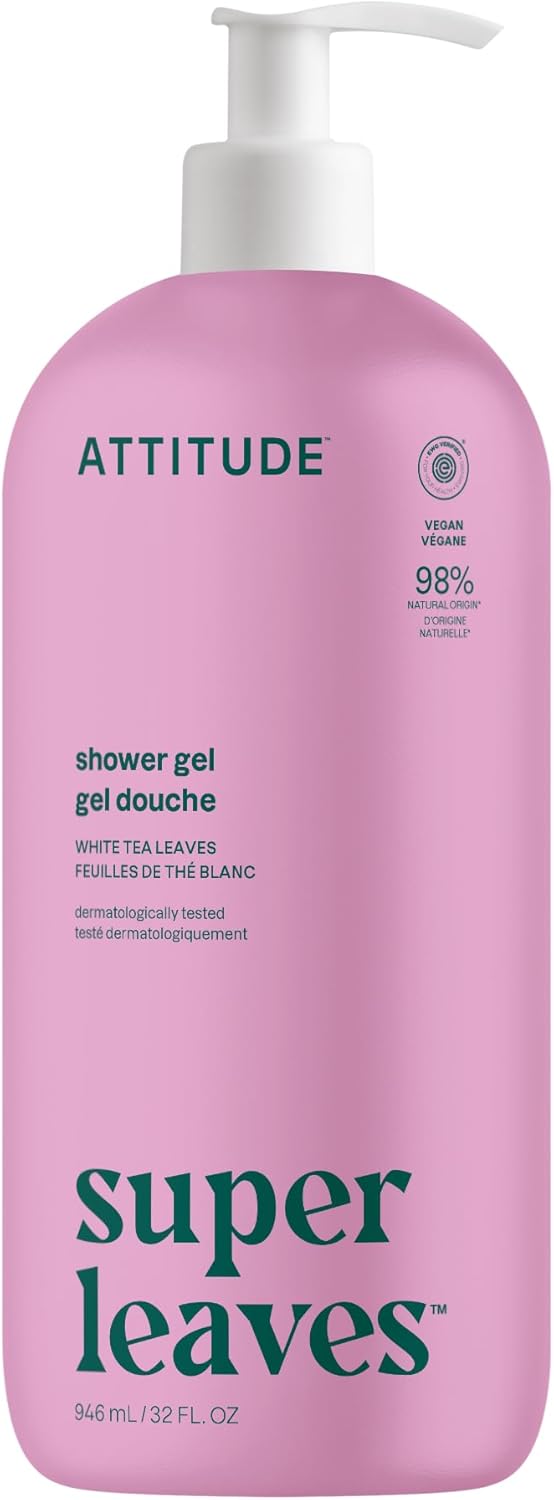 ATTITUDE Body Wash, EWG Verified Shower Gel, Dermatologically Tested, Plant and Mineral-Based, Vegan Personal Care Products, White Tea Leaves, 946 mL