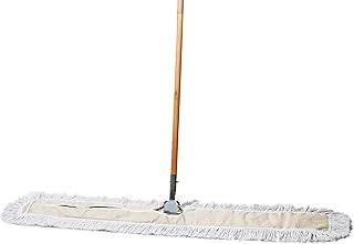 Commercial Dust Mop & Floor Sweeper, 48 in. Dust Mop for Hardwood Floors, Cotton Reusable Dust Mop Head, Wooden Broom Handle, Industrial Dry Mop for Floor Cleaning & Janitorial Supplies