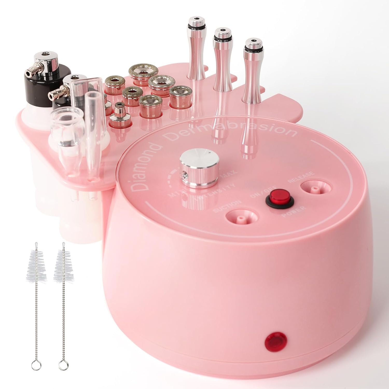 3 in 1 Diamond Micro DermaBrasion Machine,Mcwdoit Professional Dermabrasion Facial Skin Care Device with Wand, Spray Bottle and Vacuum Glass Tube for Personal Home Beauty Salon Use-Pink