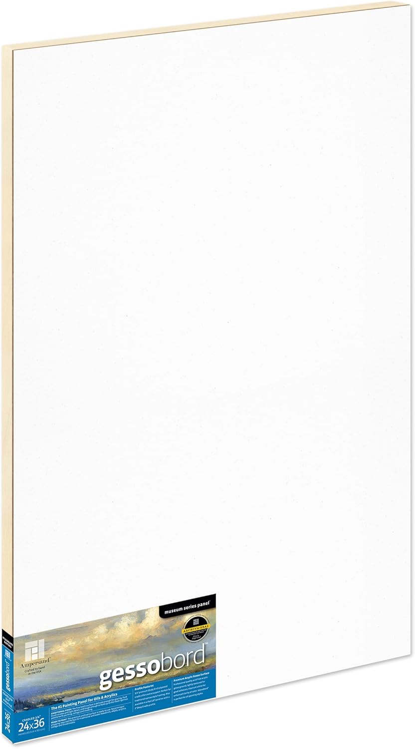 Ampersand Art Supply Gesso Wood Painting Panel: Museum Series Gessobord, 24" x 36", 3/4" Cradled Profile