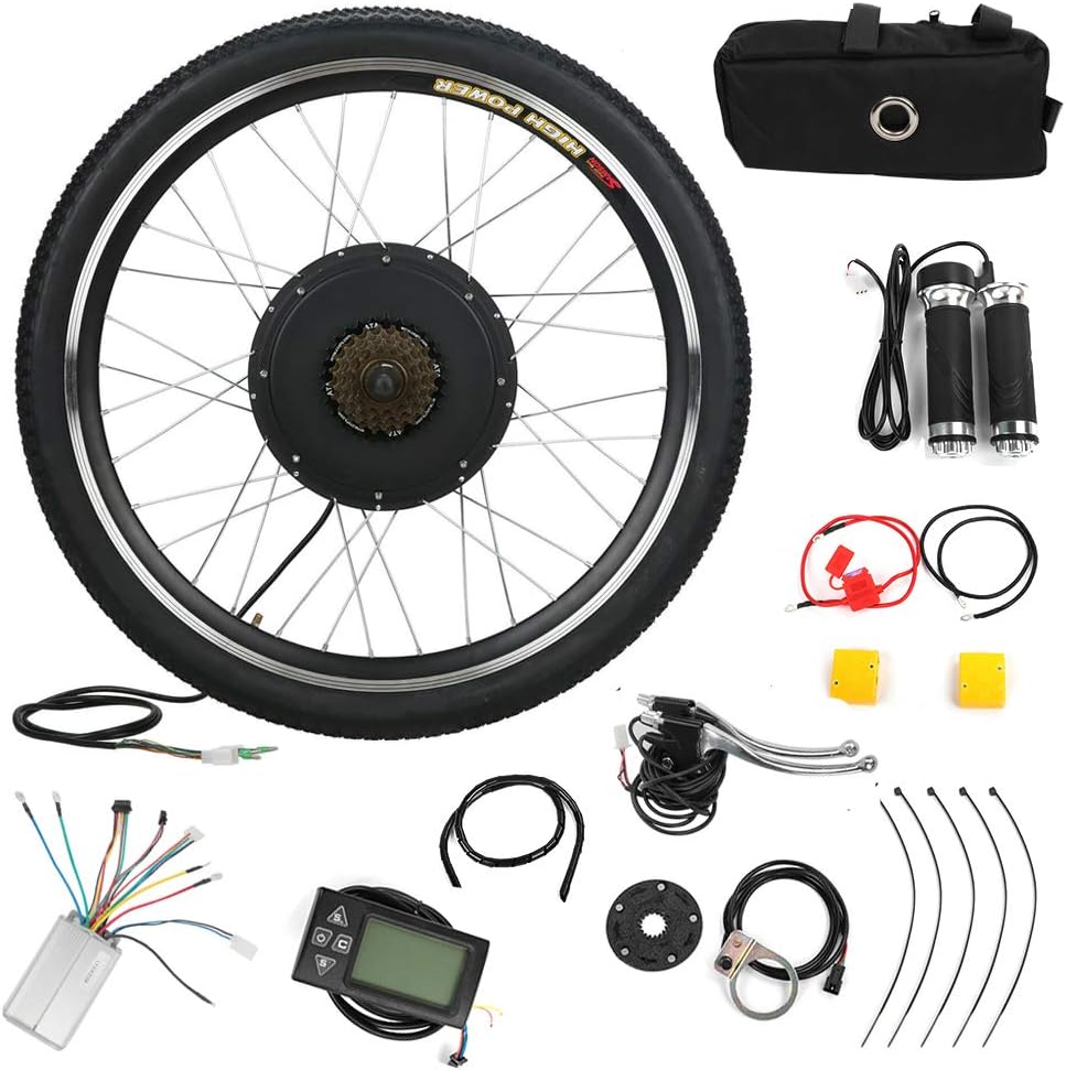 NAIMP 48V 1000W 26'' Electric Bike Conversion Kit, Rear Wheel Bicycle Motor E-Bike Kit LCD Display &5-level Smart Pedal Assistance, 5 Mode PAS Cycling Hub, Widened Tires, Black