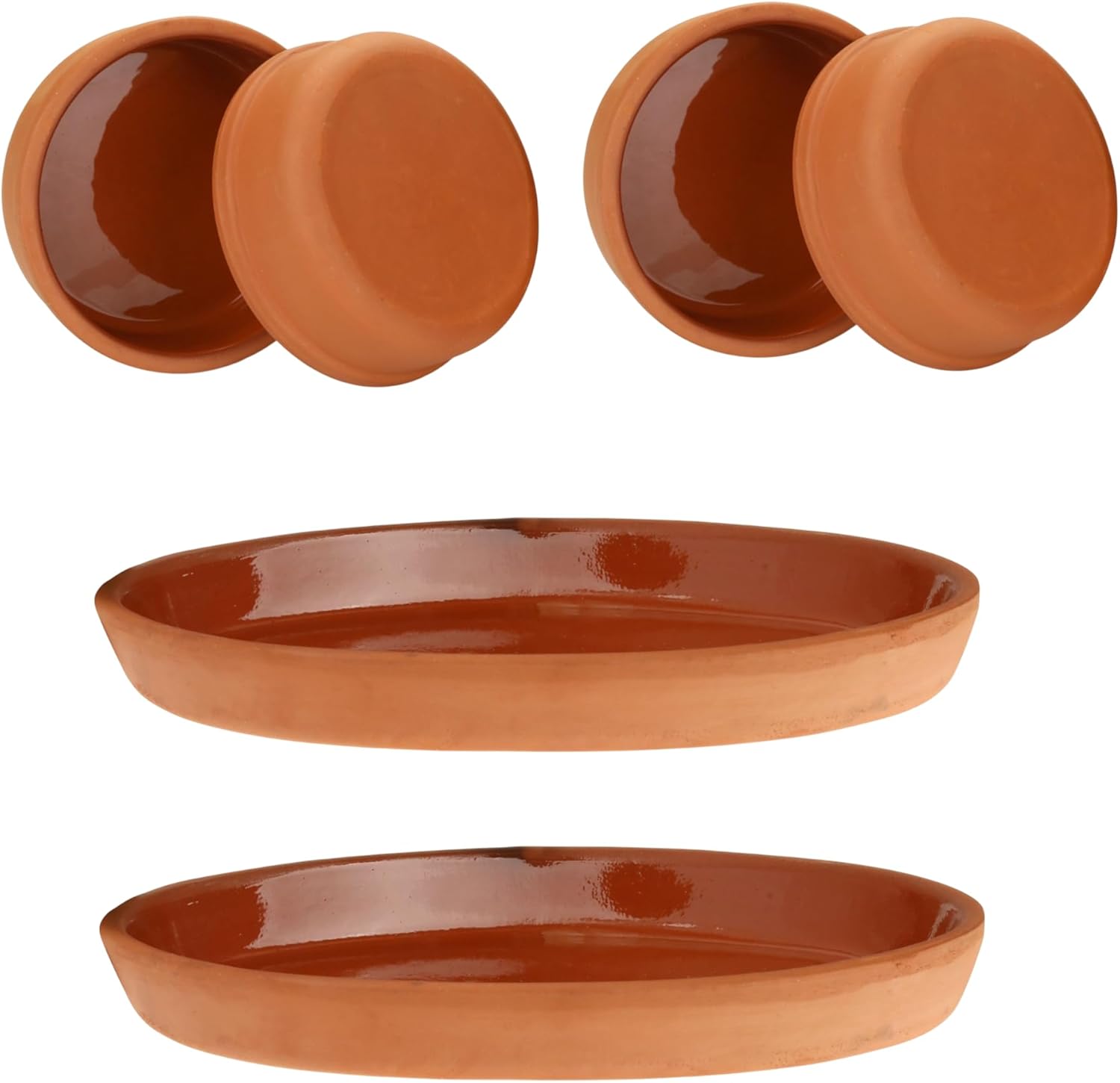 Areste Clay Pot for Cooking, Non Stick Mexican Clay Pots, Oven Safe and Dishwashable Terracotta Cooking Pots, Terracotta Clay Bowls for Food and Serving, Terracotta Plates (4 Round, 2 Ellipse)
