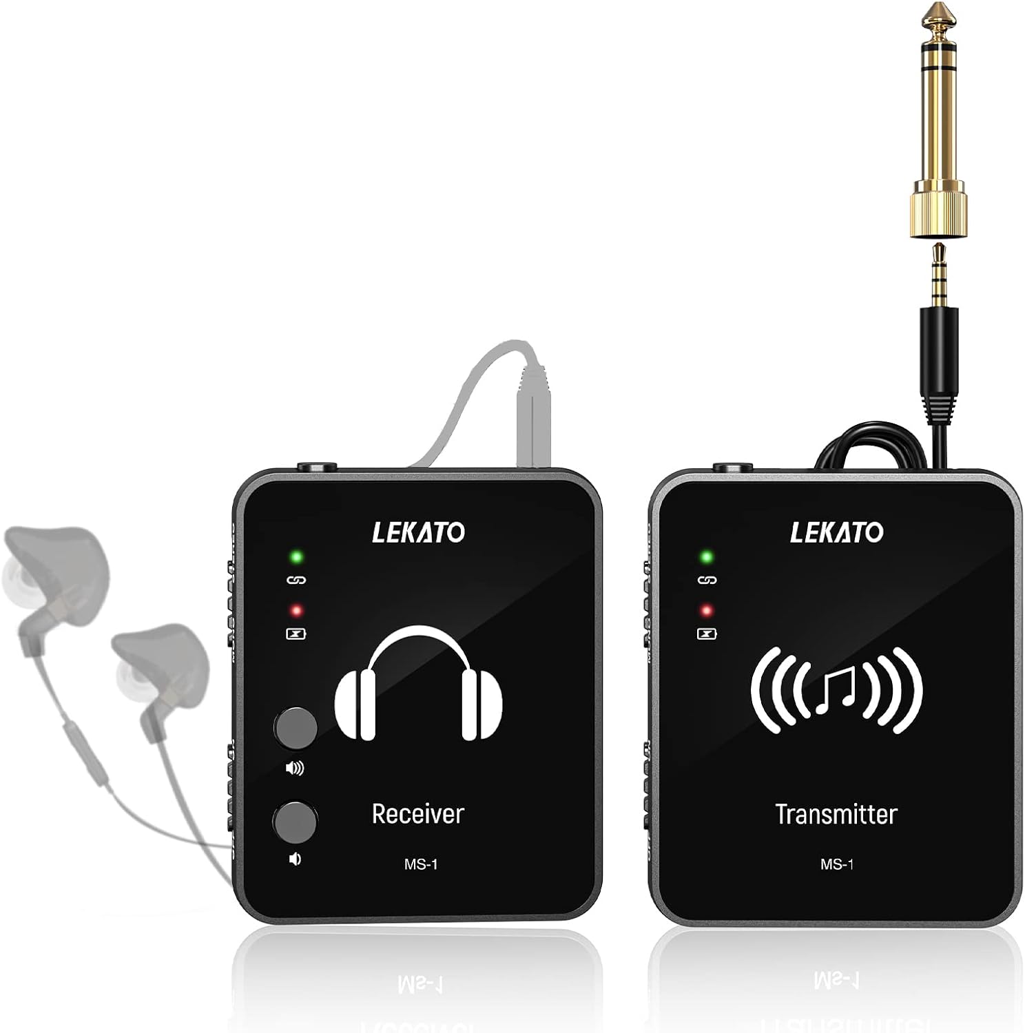 LEKATO Wireless in Ear Monitor System, MS-1 2.4GHz Stereo in-Ear Monitoring with Transmitter Receiver Clip On, One to Many, Auto-Pairing,Wireless IEM for Band Rehearsal,Studio, Church,Small Gigs