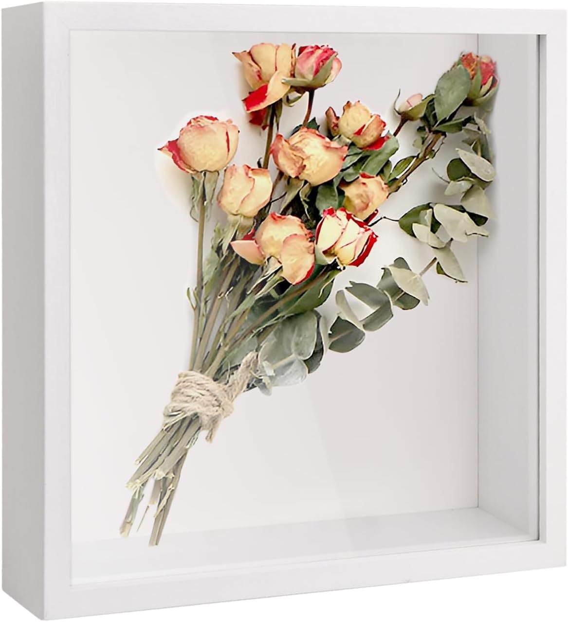 3D Shadow Box, Deep Picture Frame Display Box for Tabletop and Wall, Wooden Deep Box Frame for Flower Memorabilia Medal Crafts Tickets (27x27cm White)