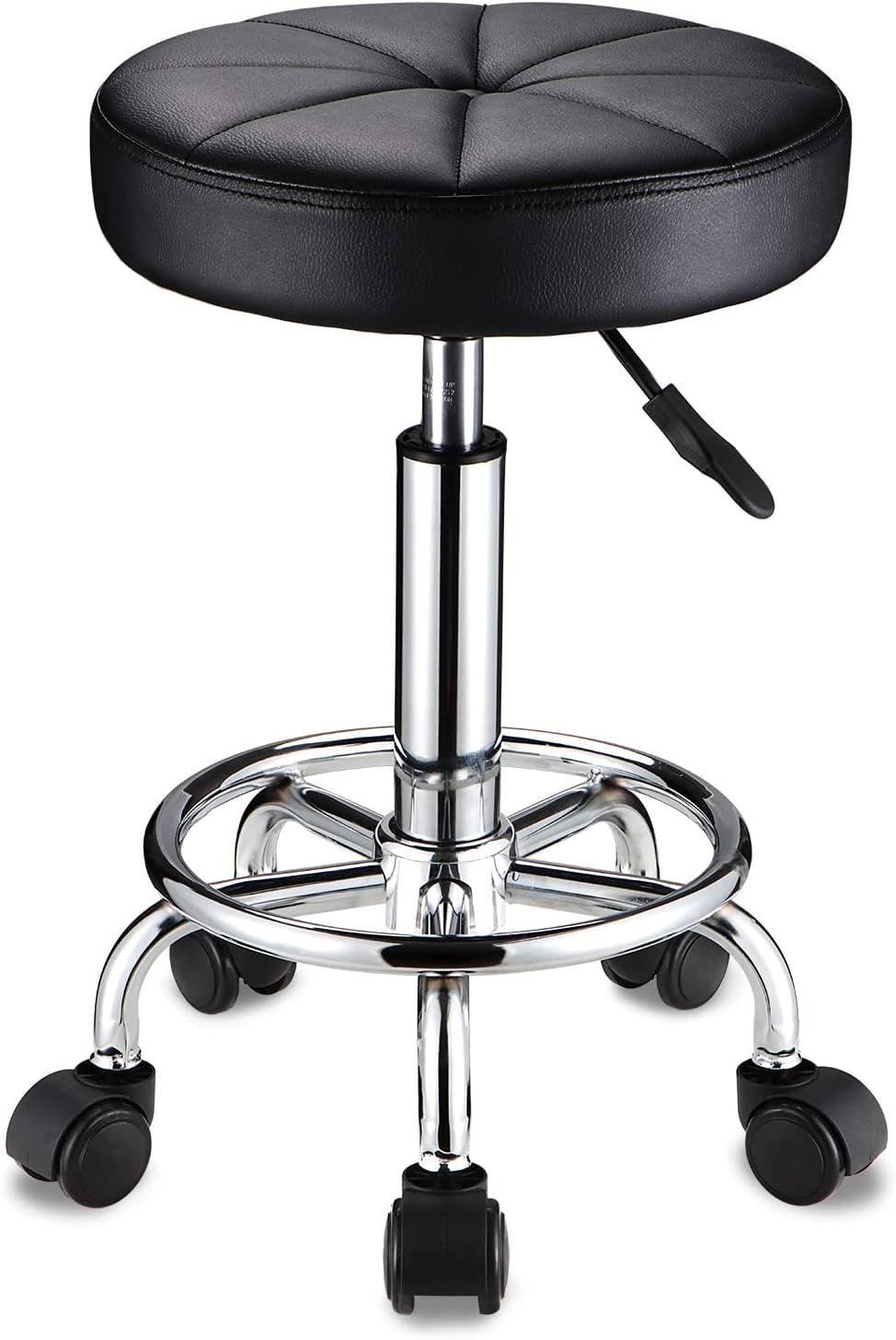 Round Rolling Stool with Wheels Height Adjustable Swivel Stool Chair for Spa Salon Massage Black