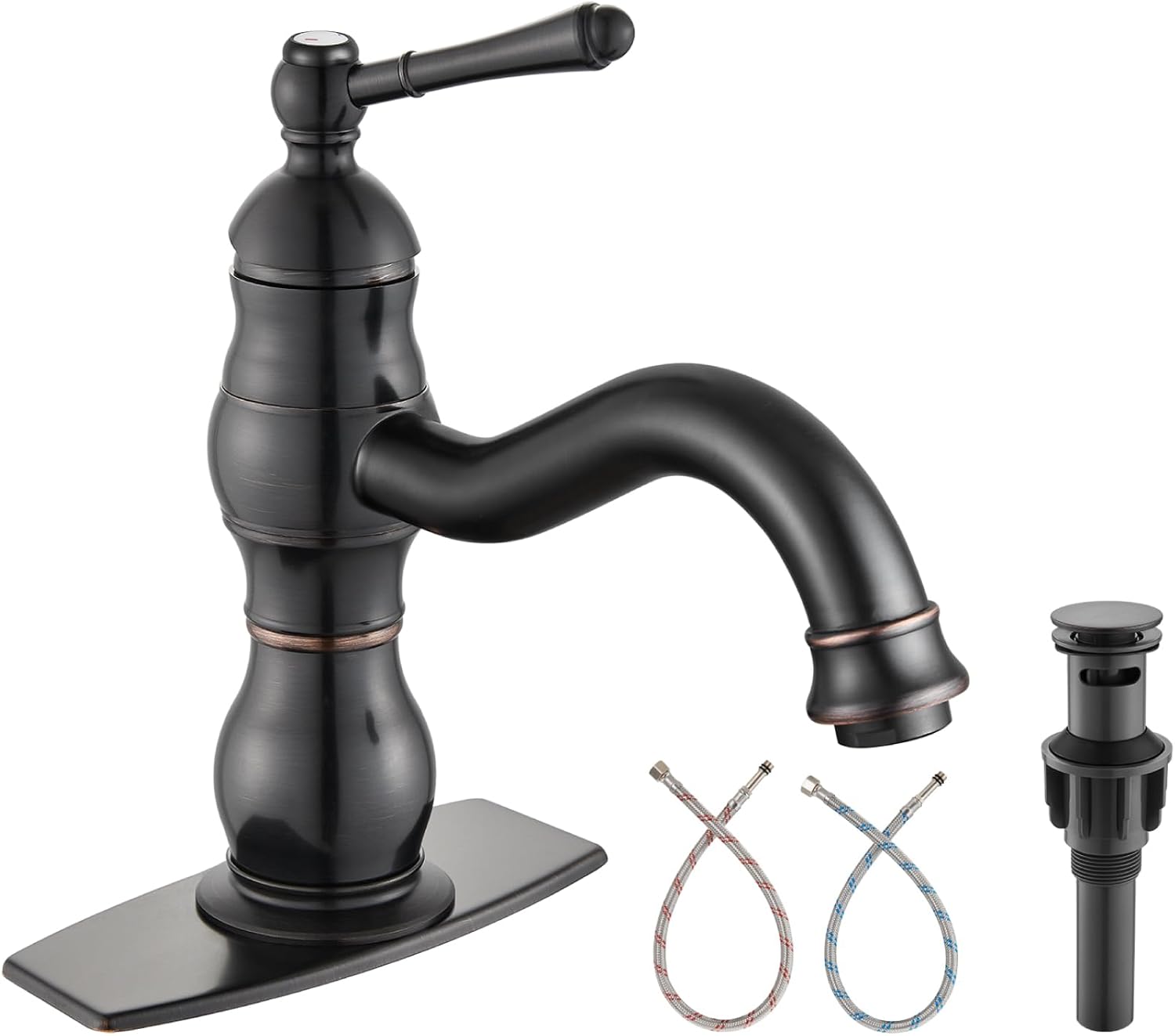 Heyalan Bathroom Sink Faucet Single Hole 1 Handle Deck Mount Single Handle Brass Bathroom Sink Faucet Farmhouse Mixer Tap with Drain,‎Short-Spout Reach 7.09 Inch,Oil Rubbed Bronze