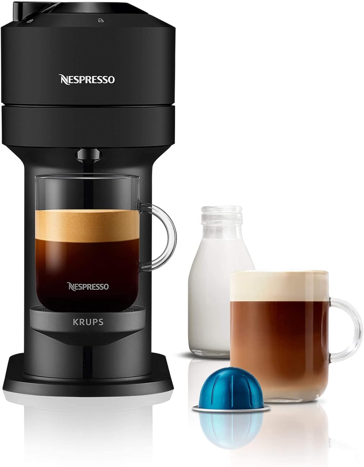 Nespresso Vertuo Next Coffee Pod Machine, Centrifusion Technology, Wi-Fi and Bluetooth Enabled, Energy Saving Design, Multiple Cup Sizes, Compatible with Vertuo Pods by Krups in Matte Black