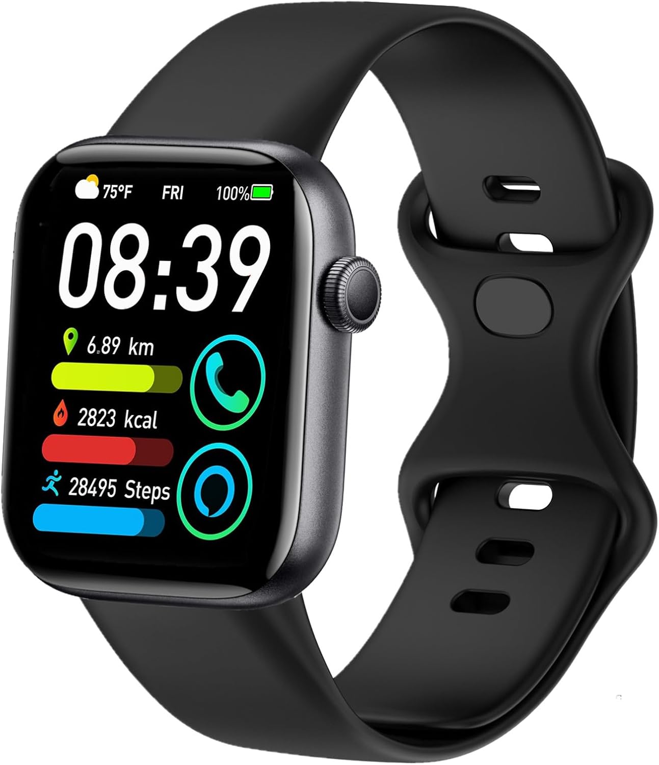 Smart Watch for Men Women Kids - 1.85" Smartwatch Fitness Tracker with Sport Modes, Monitor Blood Oxygen, Heart Rate, Sleep and Answer/Make Calls with Ease Compatible IOS Android Phones (Black)