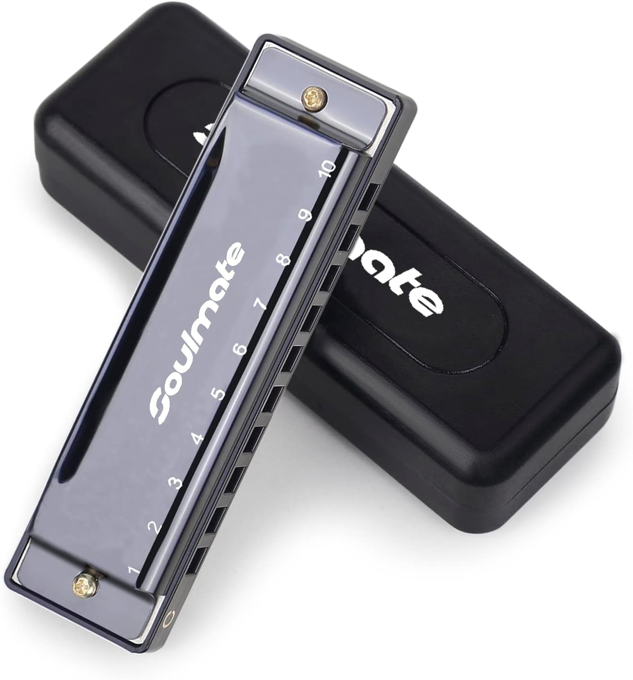 Soulmate Blues Harmonic Mouth Organ 10 Hole 20 Tones C Key with Case Diatonic Harmonica for Beginner, Students, Professional Player, Adult, Friends, Gift Black