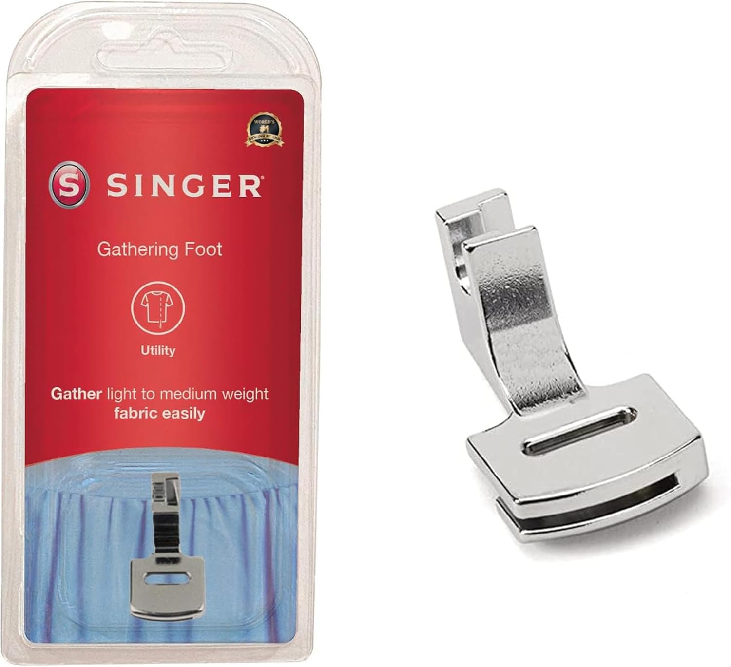 SINGER | Gathering Presser Foot for Low-Shank Sewing Machines, Simutaneously Trims & Hems Edges, Zig-Zag and Over-Edge Stitches - Sewing Made Easy