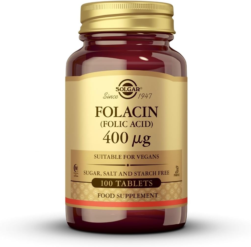 Solgar Folacin (Folic Acid) 400 µg Tablets - Pack of 100 - Supports Maternal Tissue Growth - Reduce Tiredness and Fatigue - Vegan and Gluten Free