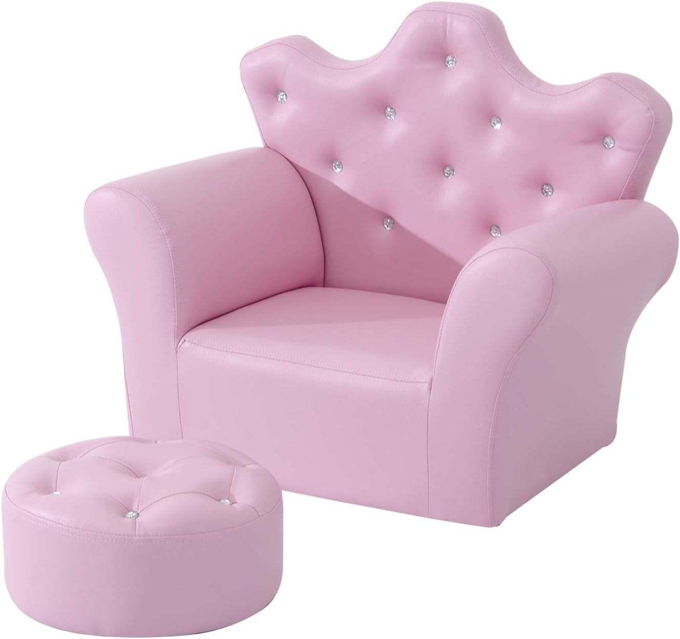 Qaba Kids Sofa Set, Children's Upholstered Sofa with Footstool, Princess Sofa with Diamond Decorations, Baby Sofa Chair for Toddlers, Girls, Pink