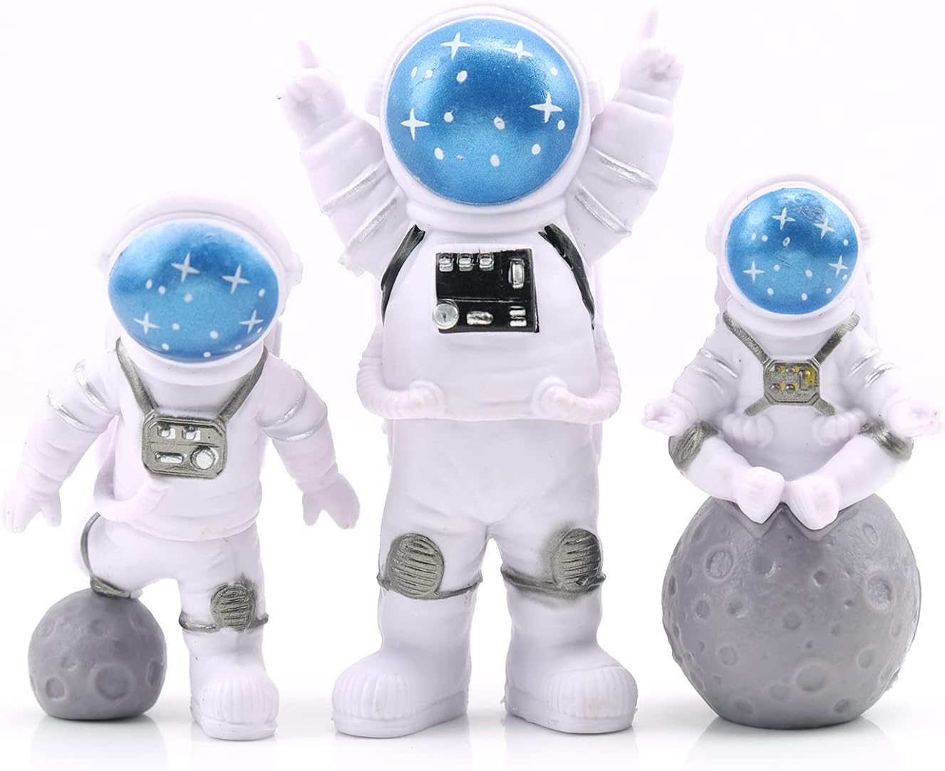 3pcs Astronaut Desktop Ornaments Resin Spaceman Figure Cake Topper Tabletop Ornament for Party Gift Decor-Blue