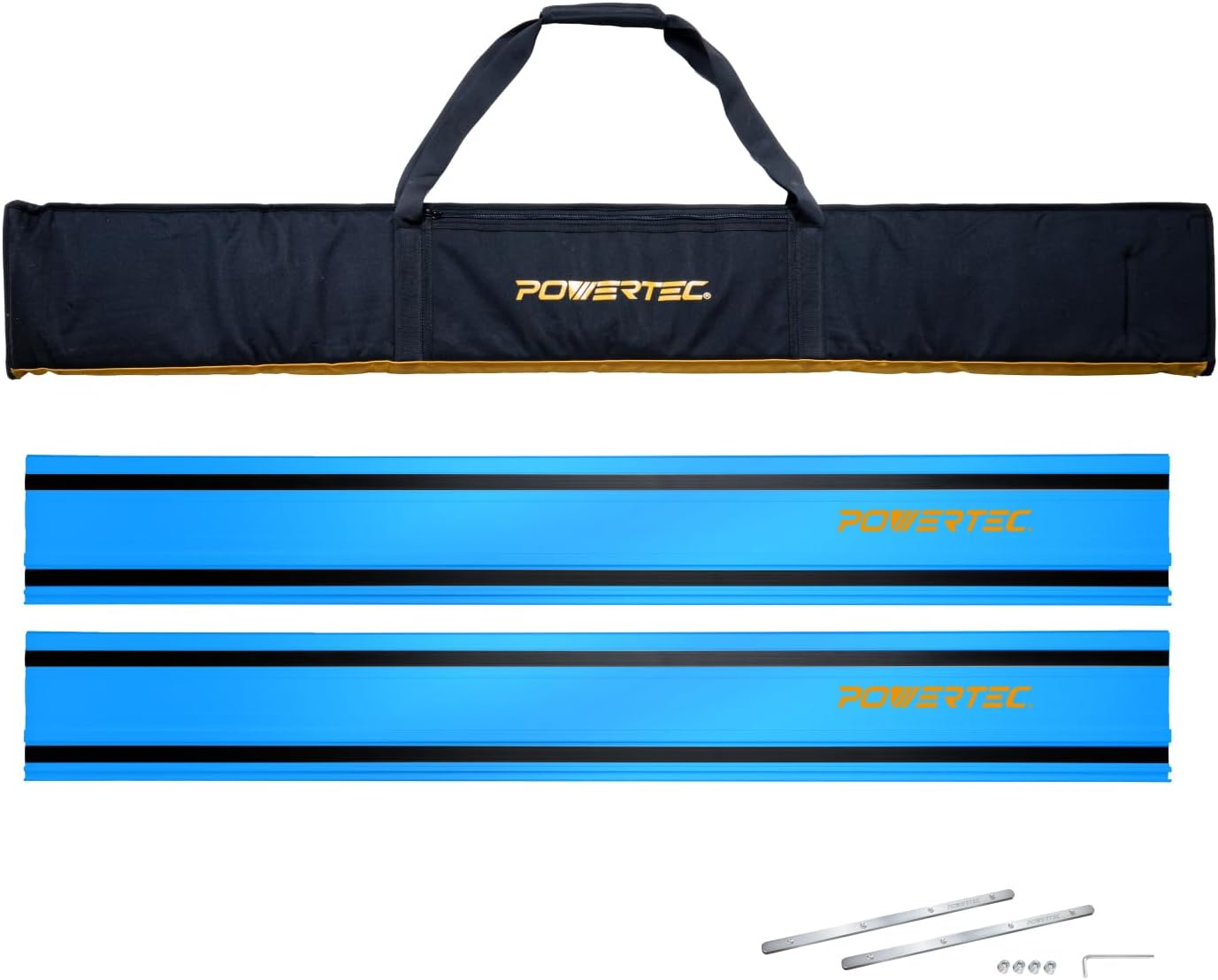 POWERTEC 72154 110" Track Saw Guide Rail Joining Set with Protective Bag for Milwaukee Track Saws | Includes 2x55" Guide Rails and (2) Guide Rail Connectors for Woodworking Projects