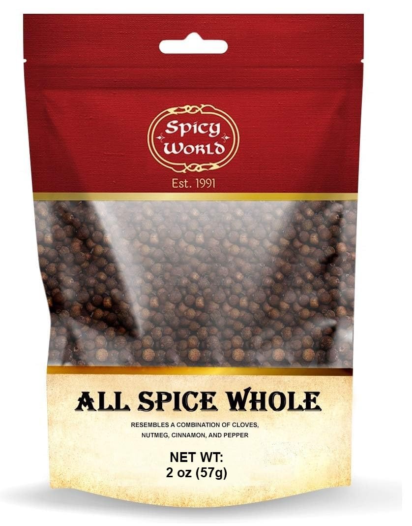 Spicy World Whole Allspice Berries 2oz (57g) – Premium Quality, Natural & Vegan, Aromatic All Spice for Cooking, Baking & Pickling