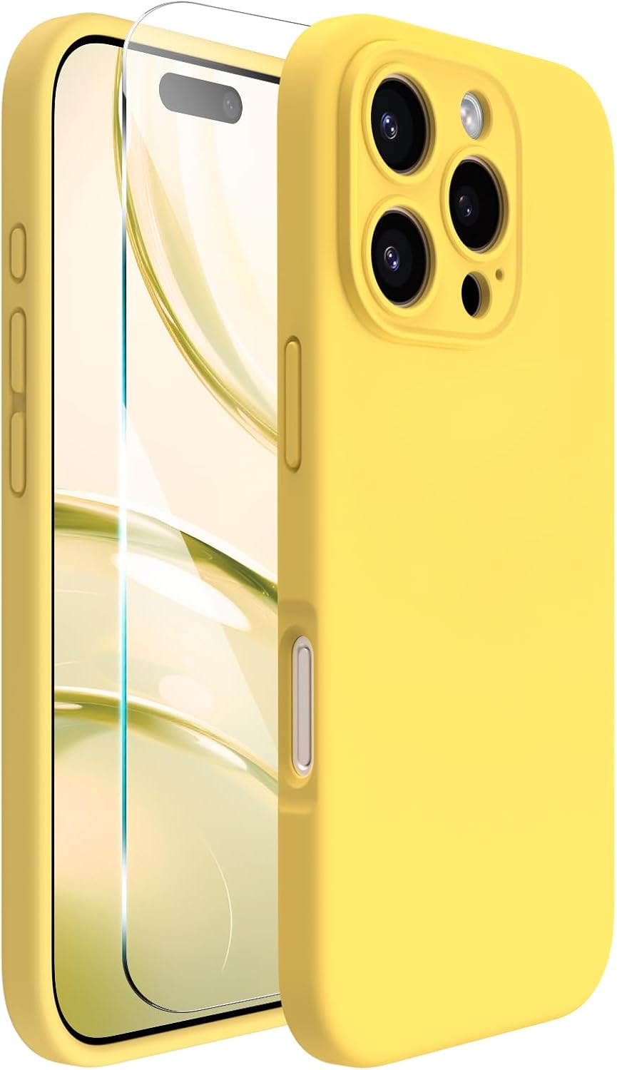 ACRONIX Compatible with iPhone 16 Pro Case 6.3", with 1 x Screen Protector, Liquid Silicone Case Comprehensive Protection Cover Shockproof Gel Rubber Phone Case for iPhone 16 Pro 6.3inch-Yellow