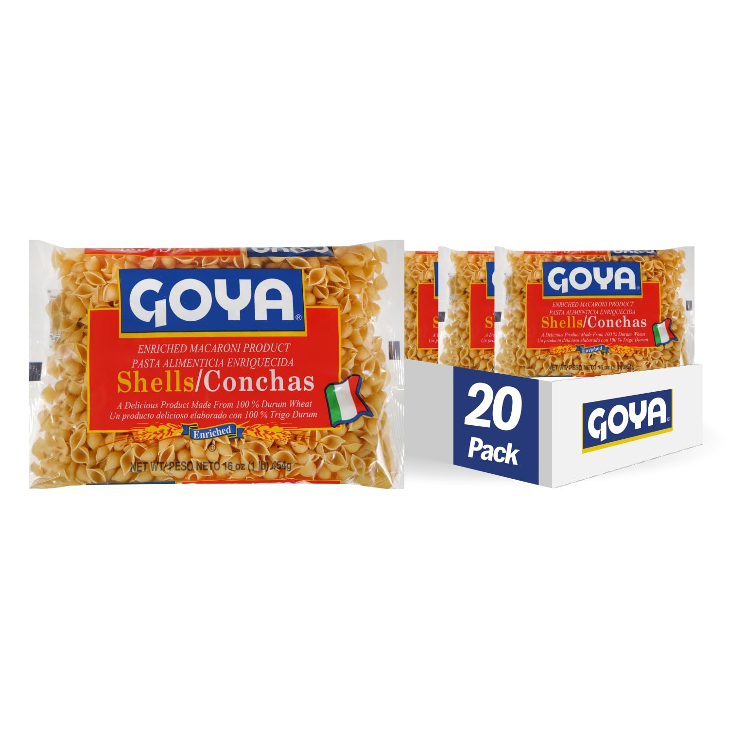 Goya Foods Shells Pasta, 16-Ounce (Pack of 20)